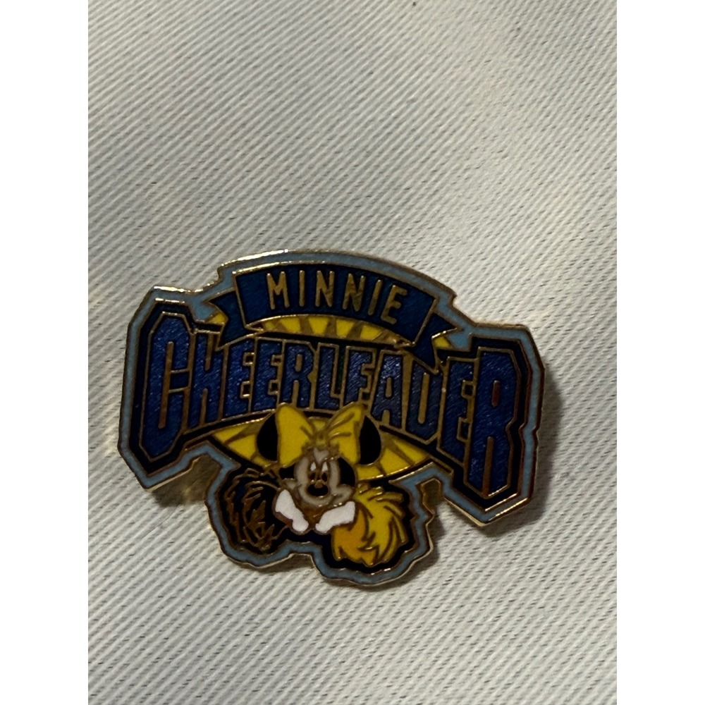 Disney Minnie Mouse Cheerleader Enamel Pin Blue Yellow Gold Tone Lapel Pin
